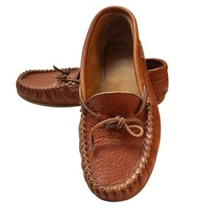 SoftMoc Moccasin Shoes Size 9 Brown Tan Leather Cozy Laced Non Slip